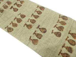 手織り紬　果実模様織り出し　名古屋帯